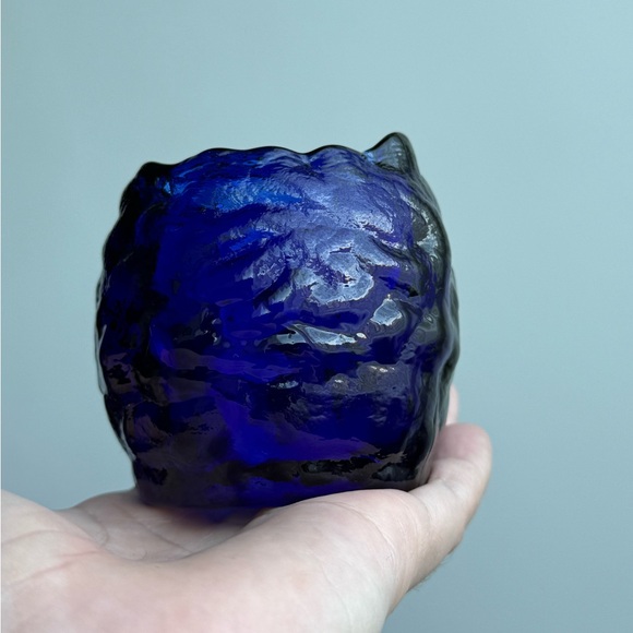 2 Vintage Cobalt Blue Brutalist Glass Votive Tealight Candle Holders - Picture 3 of 14